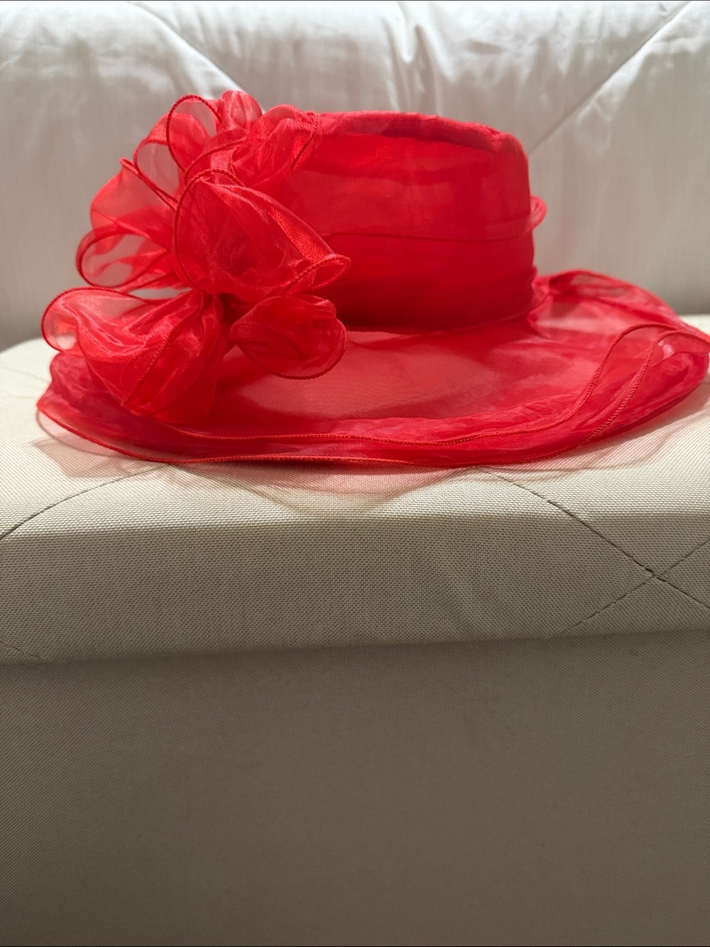 Red Hat Society Gals Women's Organza Wide-Brim Hat with Floral Accent